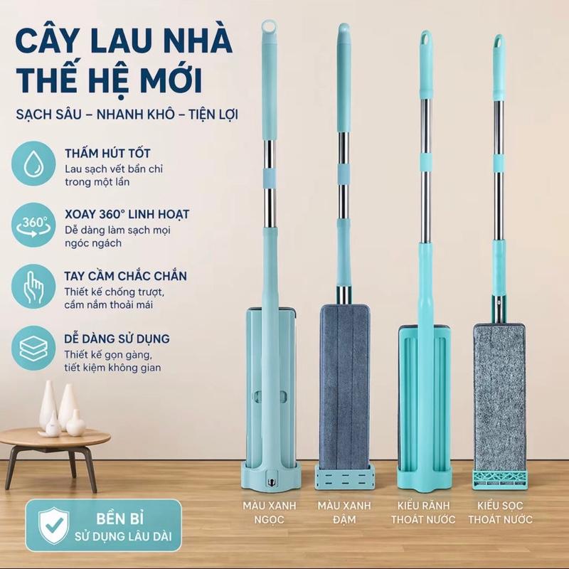 Chổi Lau Sàn Cây Lau Nhà Thiết Kế Gọn Nhẹ Hiện Đại Nhỏ Gọn Xoay 360 Dễ Dàng Sử Dụng Tự Vắt Siêu Sạch Tặng Kèm 1 Bông Lau