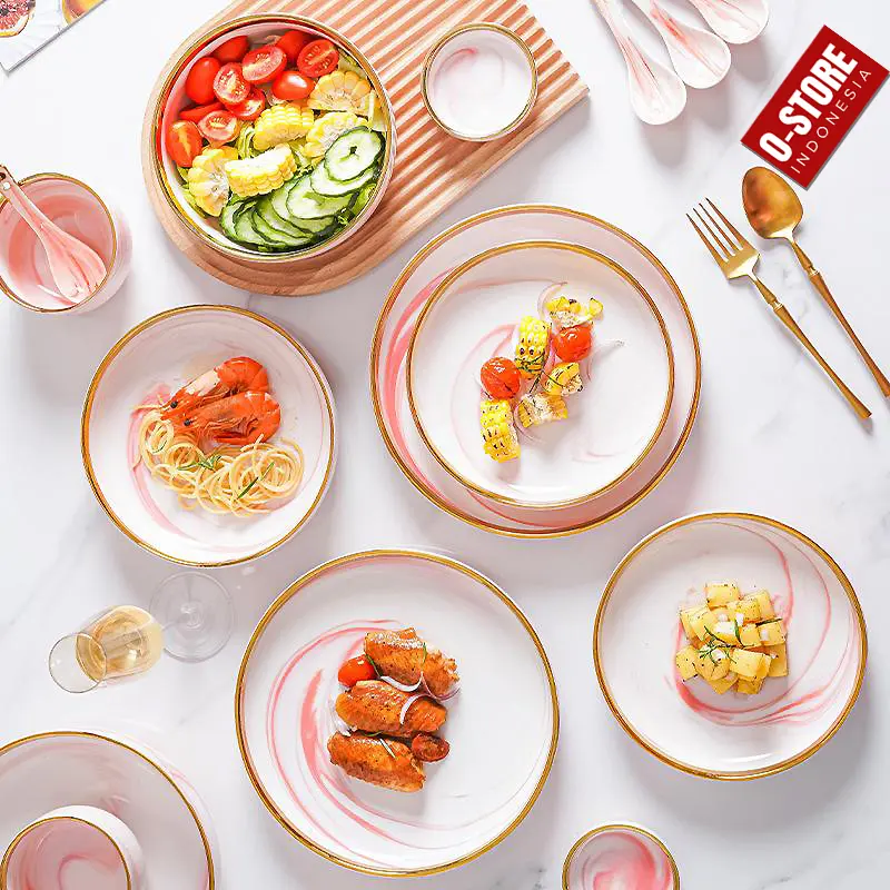 Piring Makan Keramik Mewah Mangkok Aesthetic Alat Makan Set Piring Saji Prasmanan Sendok Makan Tebal Mangkok Nasi Mangkok Kuah Kecil Dining Plate Vilia 1