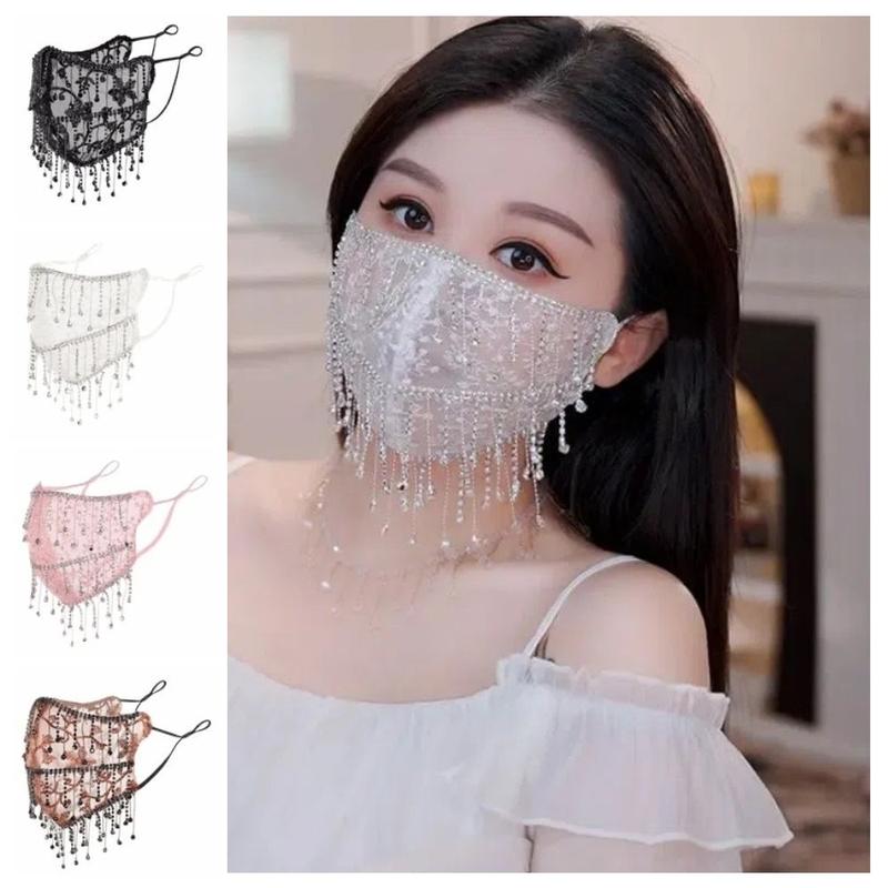 Thời trang Thoáng khí Mặt nạ Bling Tua rua Kem chống nắng Mặt nạ che mặt dành…
