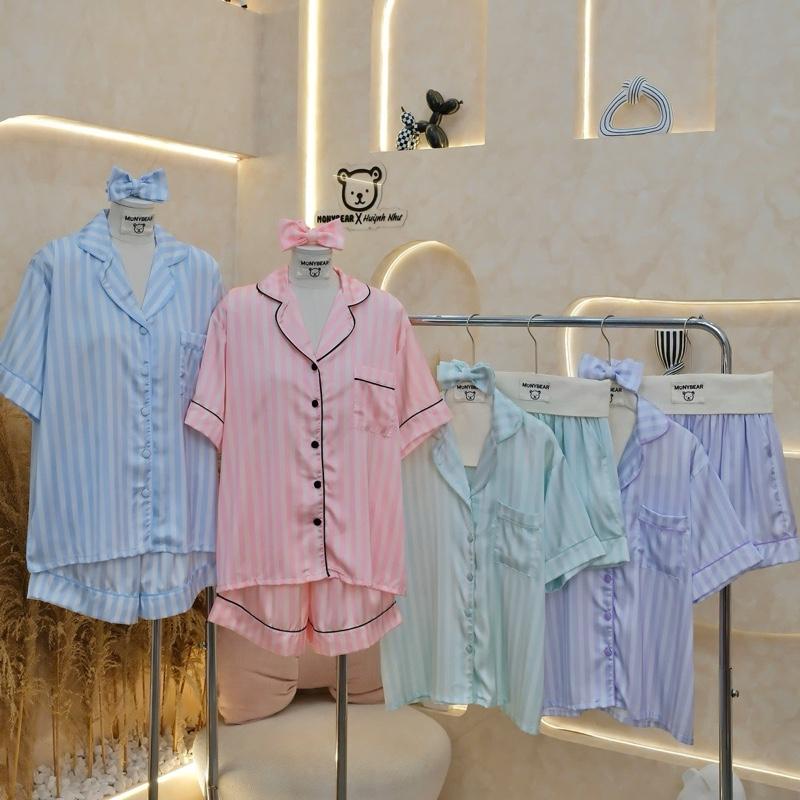  Bộ Pijama Monybear Đùi Sọc L2 4 Màu Kèm Cột Tóc - Hn3735 