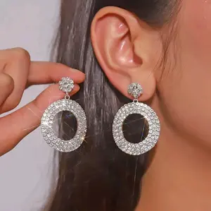Anting Bulat Bolong - Long Earring Crystal - Anting Pesta Pernikahan