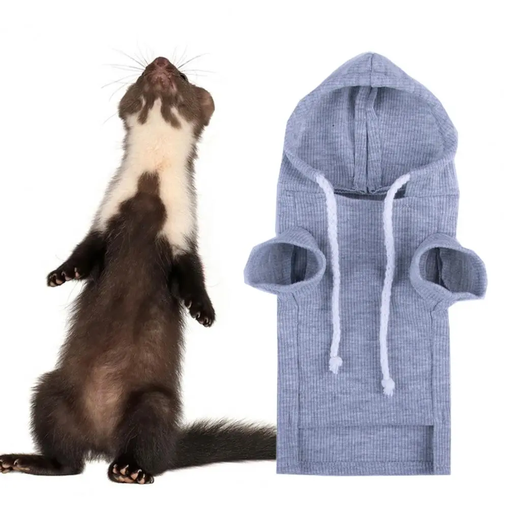 Cute Ferret Hoodie Solid Color Drawstring Hooded Sweatshirt Thick Fleece Foreleg Elastic Hamster Guinea Clothes