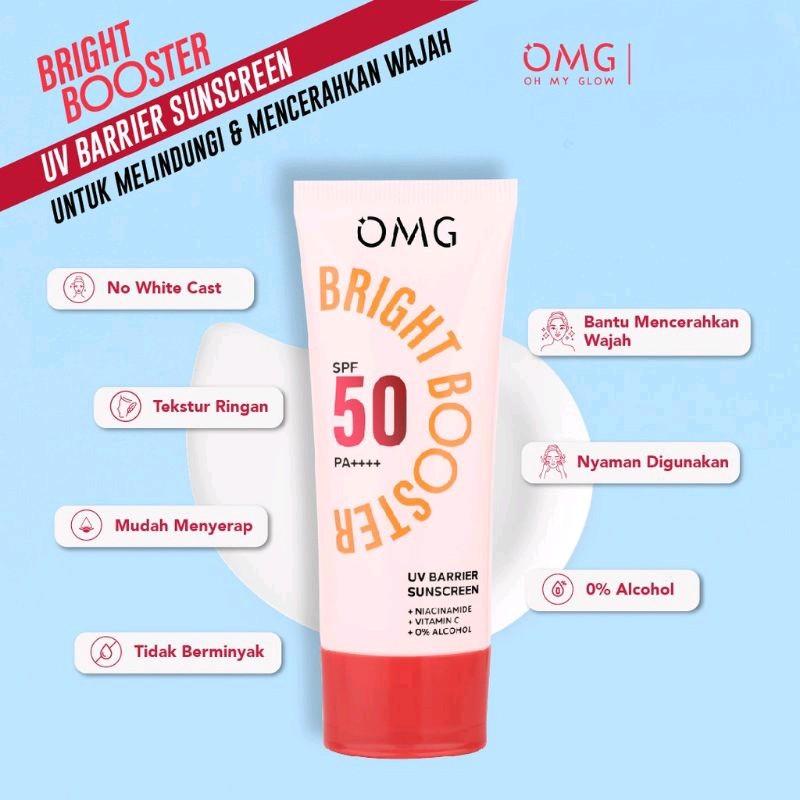 [SUNSCREEN] OMG Oh My Glow Bright Booster Uv Barrier Sunscreen Instant Bright Spf50 PA++++ - OMG Sunscreen Peach Vitamin Niacinamide Extract Sunblock Wajah Mencerahkan 3