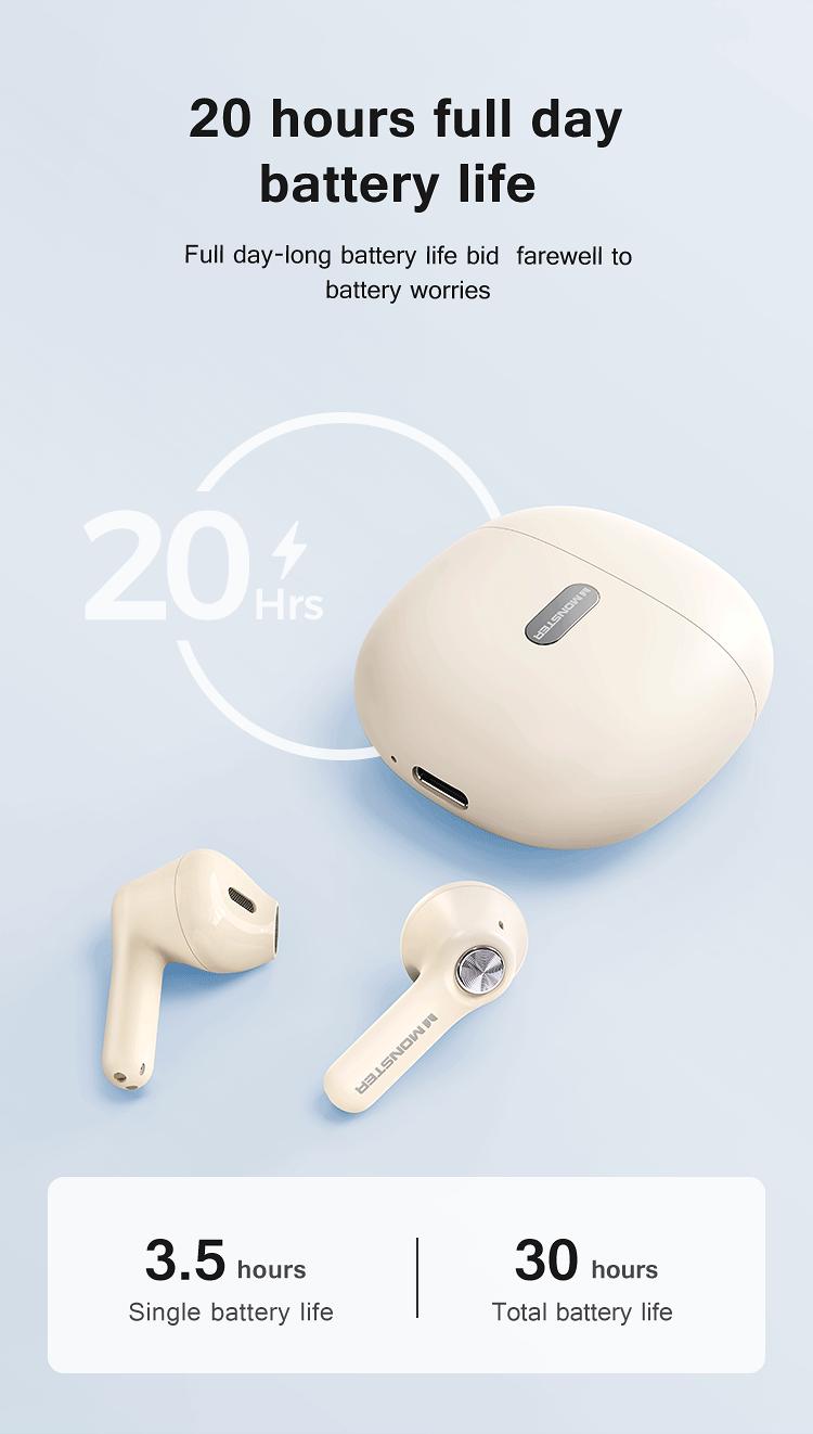 Product Introduction of Monster N-Lite 207 Wireless Earphone Bluetooth 5.4 Waterproof In-Ear HiFi Stereo Noise Canceling Wireless Earbuds With Microphone monster headphones 6