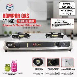 MICI Kompor Gas 2 Tungku  / Kompor Gas Stainless Steel Anti Karat / Kompor Gas Biru