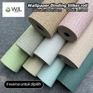 WANJIALE Wallpaper Linen Roll Wallpaper Dinding stiker Dekorasi Kamar Sticker dinding Wallfoam