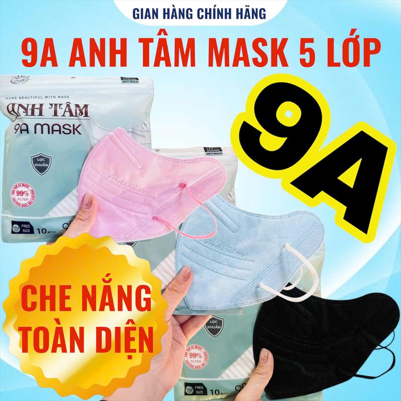 100 Chiếc 9A Anh Tâm Khẩu Trang Y Tế 5 lớp chống nắng toàn diện, Che Full Mặt che phủ rộng, 55-99kg kháng khuẩn Hottrend 2030