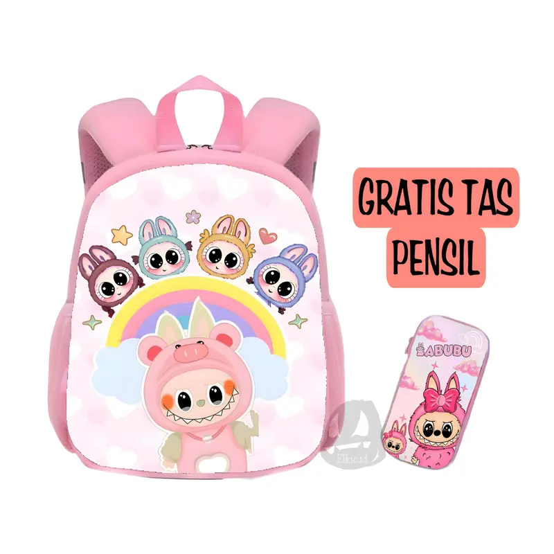 Tas Ransel Karakter Cartoon Kuromi Labubu / Tas Anak Perempuan Sekolah Paud TK Motif Kartun / Fashion Anak Wanita Backpack Viral Lucu Kekinian 6