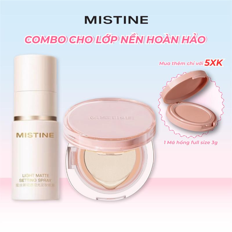  COD MISTINE Essence Cushion Kem BB Cream + Xịt cố định lớp trang điểm 30ml +  Lựa chọn  1 Má hồng full size 3g 