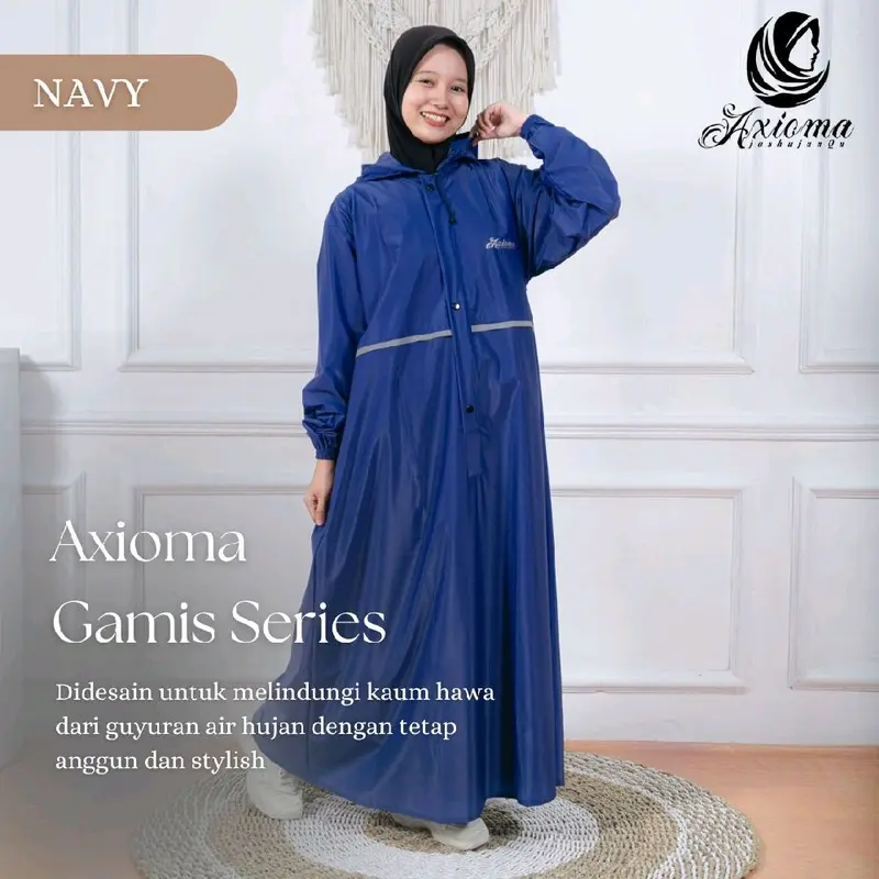 Jas Hujan Kain Gamis WANITA Dewasa Muslimah Bahan PVC Premium Anti Rembes Elastis Lembut Terbaik by Axioma Remaja 2