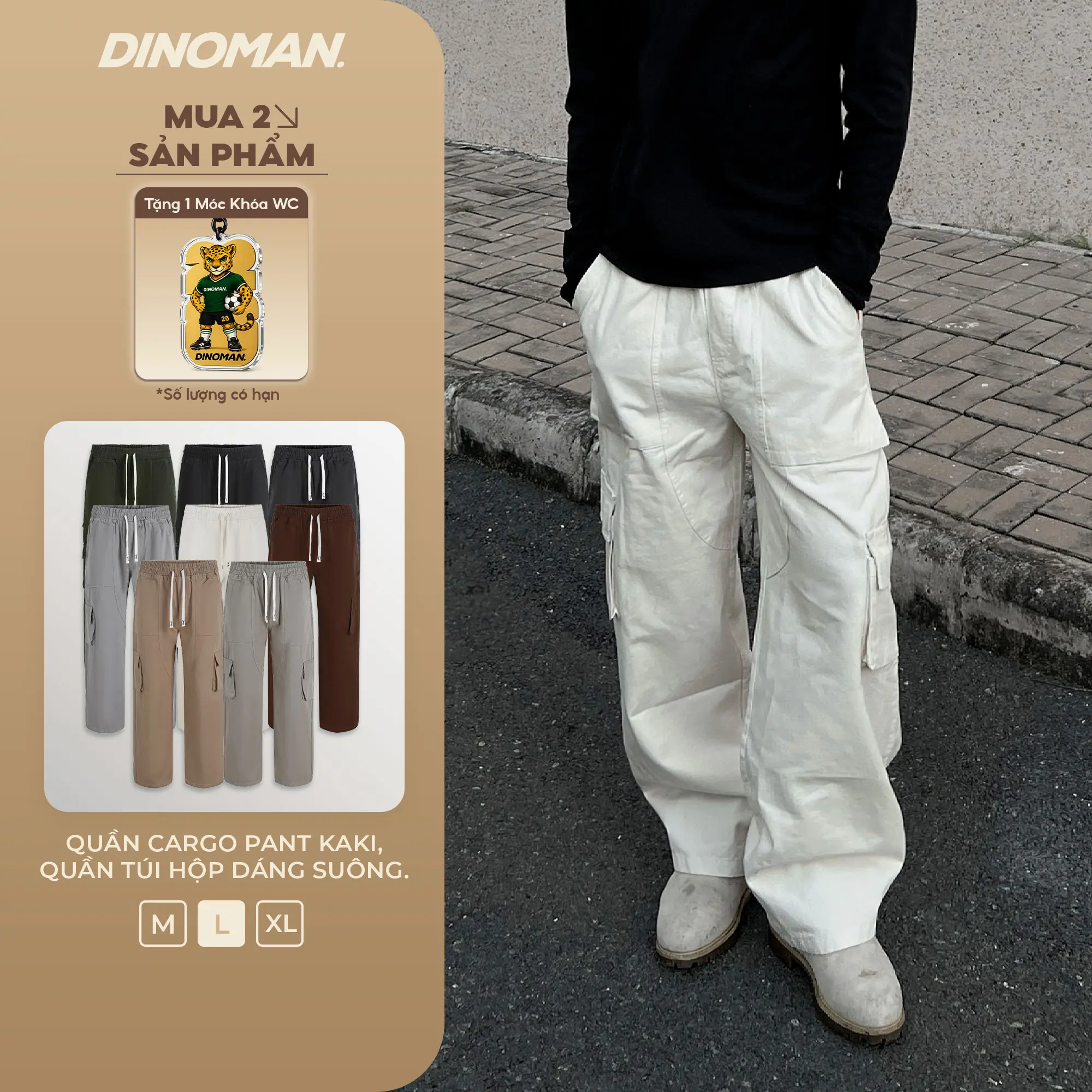[Hè 2026] Quần Cargo Pant Túi Hộp DINOMAN Chất Liệu Kaki 300GSM Dày Dặn Form Suông Rộng Nam Nữ Trẻ Trung Dễ Phối Đồ - QTH01