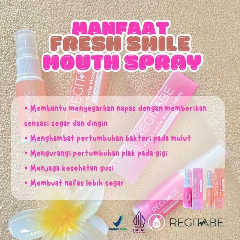 Regitabe Mounth Spray Penyegar Nafas Pewangi Mulut Spray Mix Rasa Strawberry Mint & Peach Mint 2 Pcs 3