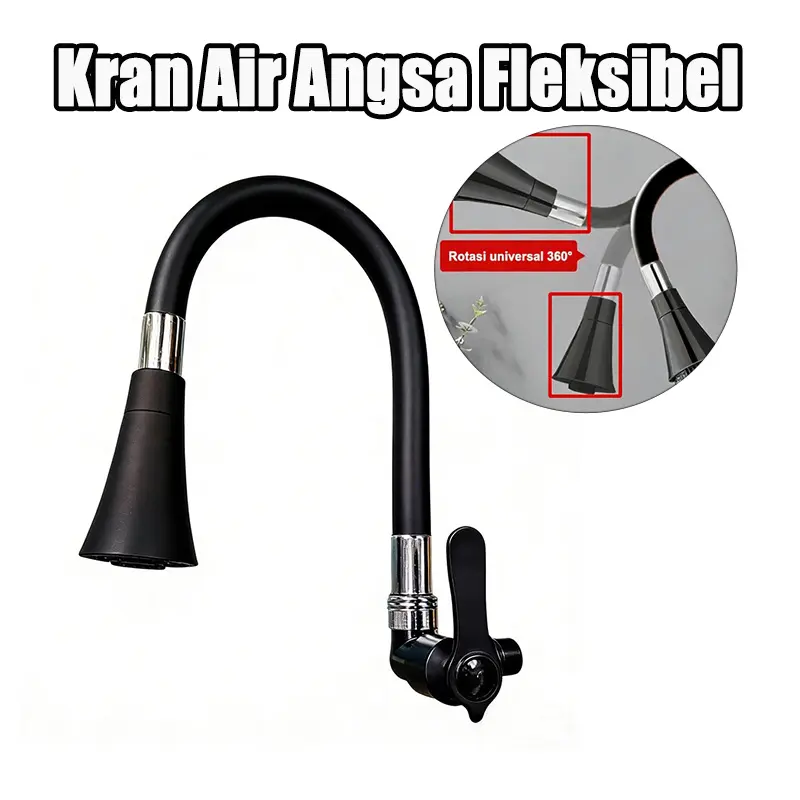 Kran Angsa Fleksibel Stainless SUS304 - 2 Mode Air Putar 360° Untuk Dapur & Wastafel Leher Karet Tebal Anti Karat Drat 1/2 Inch