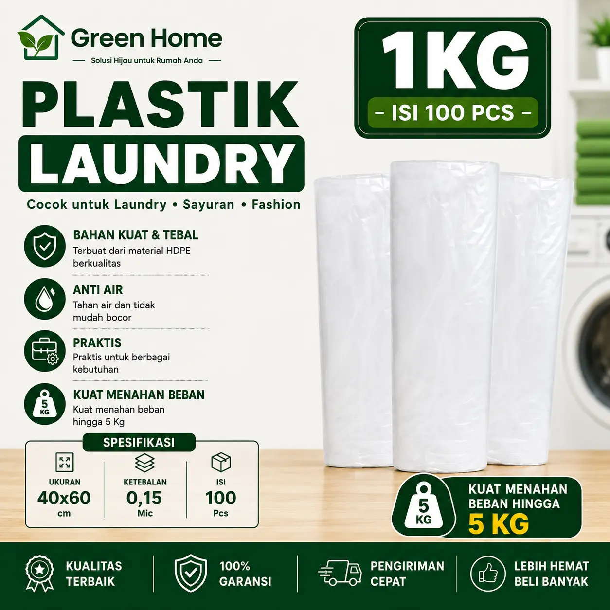 Plastik Laundry 1 Kg Isi 100 PCS Ukuran 40x60 cm | HDPE Tebal Kuat untuk Laundry & Usaha