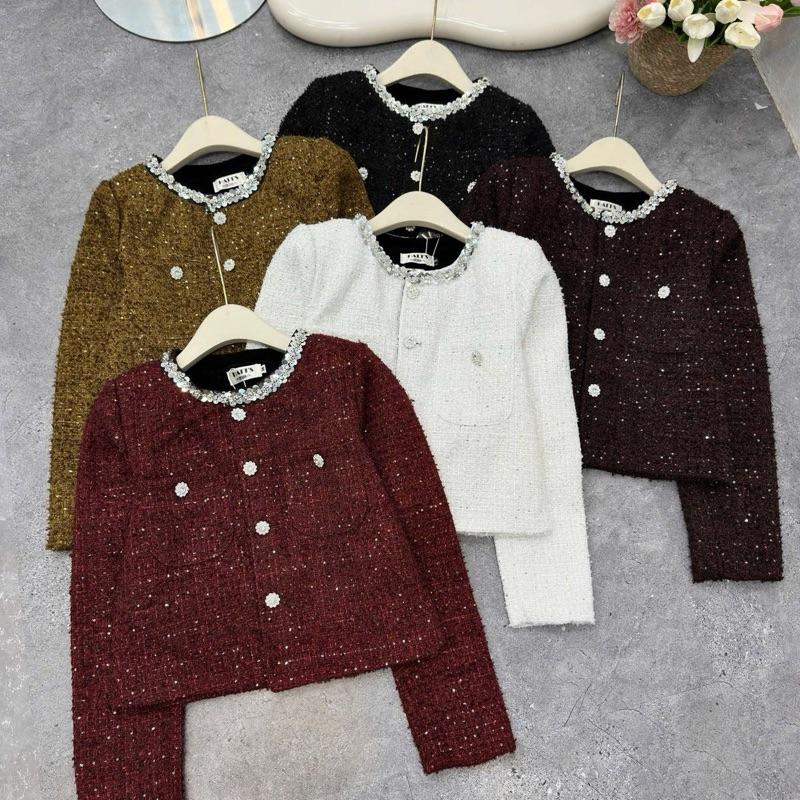 M33- Áo khoác dạ kim tuyến viền cổ kim sa dáng ngắn dành cho nữ