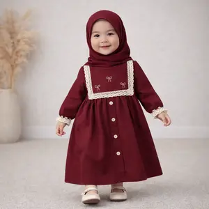 NADIN GAMIS ANAK SET JILBAB Cringkel Airflow Usia 0-6 Tahun Baju Muslim Dress Perempuan Model simpel Elegan Renda Lucu Wanita Cantik Pakaian Lebaran Kekinian Aksen Payet Pita