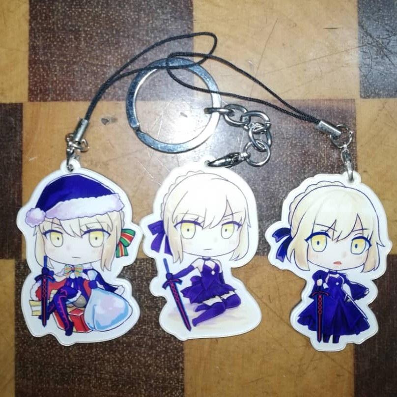 [Xsaye] Artoria Pendragon Alter (Saber & Rider) 3xPcs Combo Doujin Fan Art Cell Mobile Phone Acrylic Charms Keychains