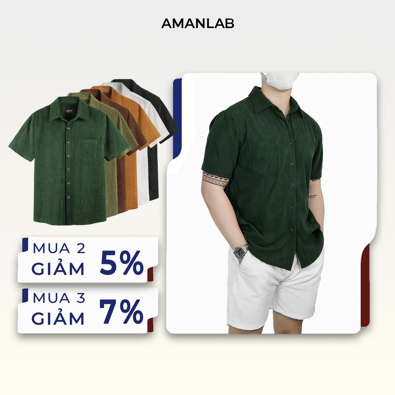 Áo sơ mi ngắn tay nam nữ, chất vải cotton nhung tăm, form regular Three Velvet Menswear