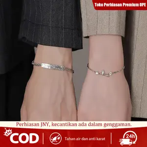 Gelang Tangan Pasangan Eucalyptus Biru & Burung – Sepasang Perak 925, Hadiah Peringatan untuk Pacar Pria & Wanita