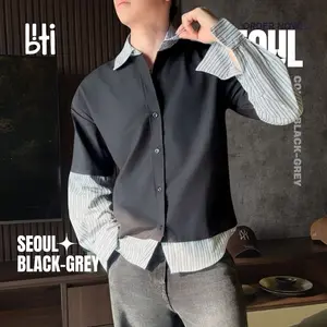 BITI Seoul Shirt | Kemeja Layer 2 in 1 Lengan Panjang Pria Hitam Garis