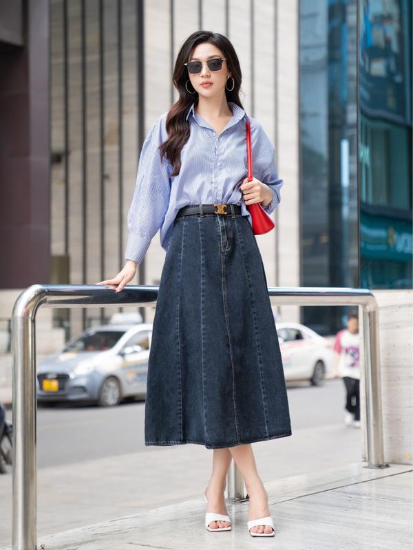 Chân váy jean nữ C014 dáng xòe cạp liền BIGSIZE , lưng cao tôn dáng, thời trang công sở 7