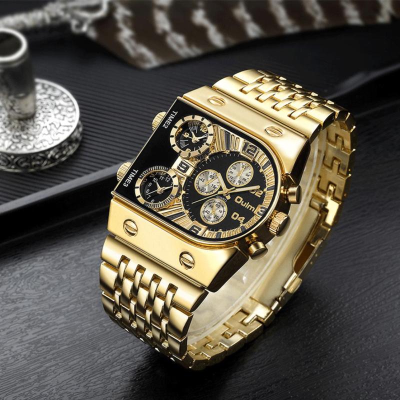  Đồng Hồ Thạch Anh Oulm Đa Thời Gian Mặt Số Lớn Phong Cách Doanh Nhân Phát Sáng Trong Bóng Tối Dây Đeo Thép Nam YY1088 