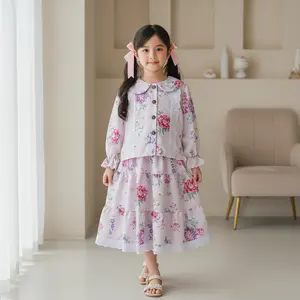 SAFA FASHION - READY STOCK Flavina Setelan Anak Perempuan Motif Bunga Model Terlaris / Fashion Oneset Anak Perempuan Atasan dan Rok 7/8 Korean Style Terlaris