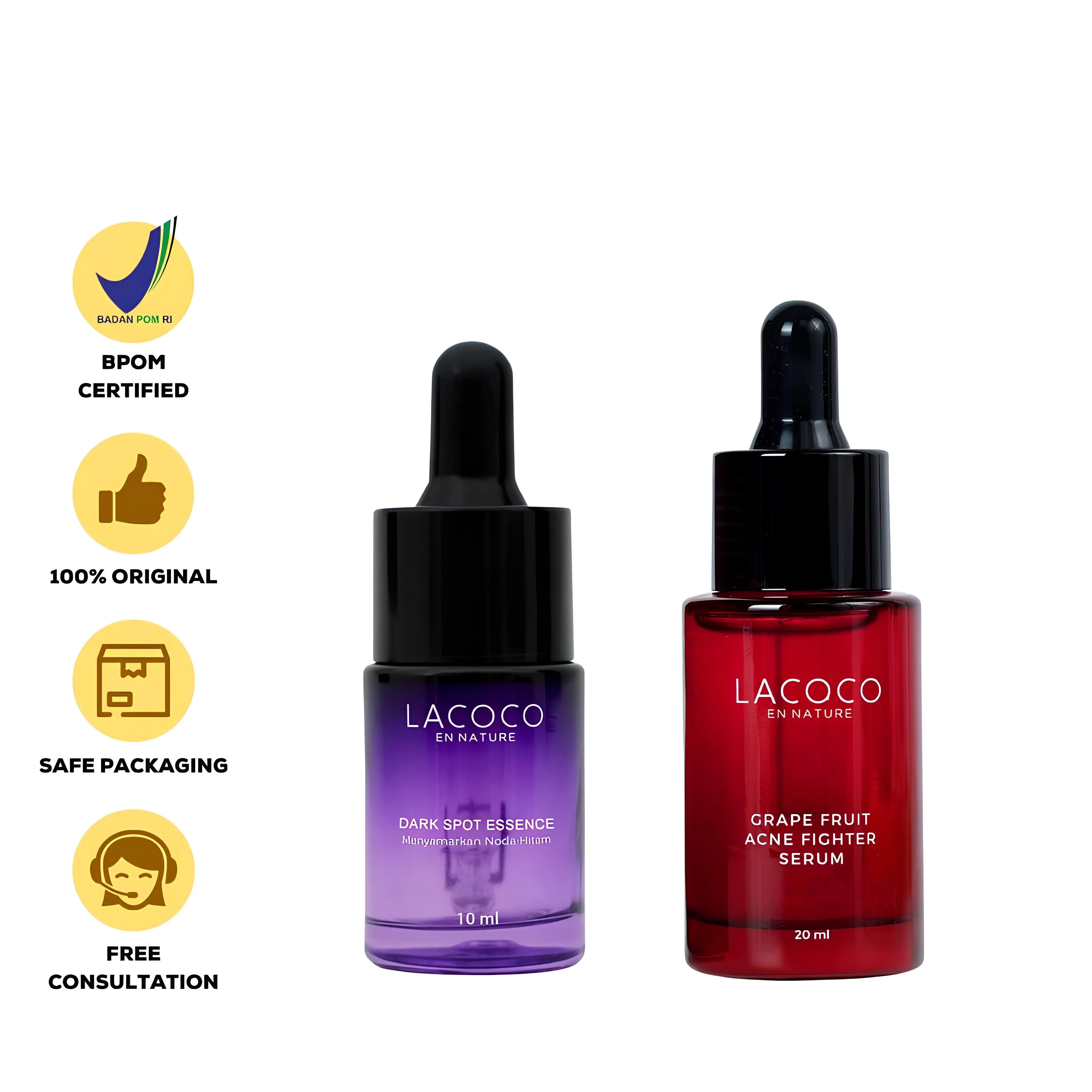 LACOCO Dark Spot Essence - 12ml | Lacoco Grape Fruit Acne Fighter Serum – 20ml Vitamin Wajah Hyaluronic Facial Perawatan Acid Aging Mencerahkan Hitam Pencerah Niacinamide Ceramide