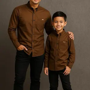 Kemeja Couple Ayah Dan Anak Bahan Katun Sigaret Khatex Premium Warna Mahogany Lengan panjang dan lengan pendek (Harga satuan) Baju copel Kelurga