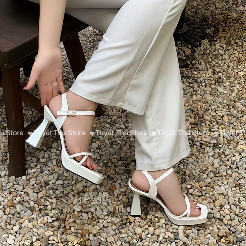 Dép sandal cao gót CAO 10CM phía trước cao 2cm chất da bóng sang chảnh