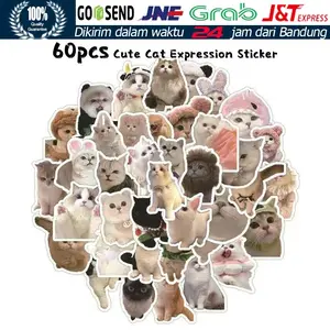 Sticker Pack Meme Kucing Lucu 60PCS / Stiker Aesthetic Vinyl Waterproof untuk Laptop, Journal, Koper