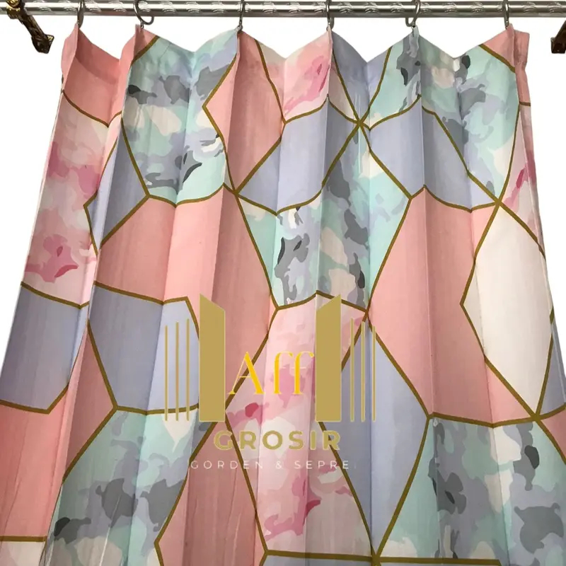 Gorden Plisket Motif untuk Pintu Jendela Tirai Estetik 0