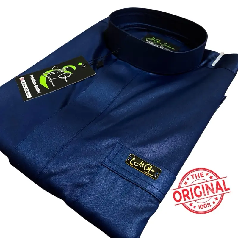 Baju koko Navy Original Saudi Polyester Import lengan panjang polos / Baju Pria Muslim Elit, Mewah, Berkelas dan Berkualitas Alghin Exclusive 51 7