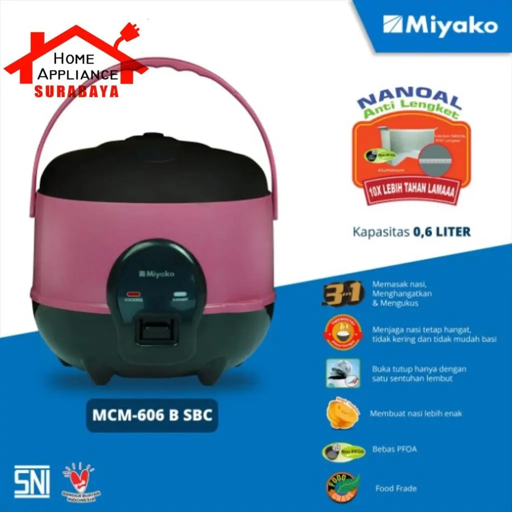 Rice Cooker Magic Com Mini Warmer Plus 3 In 1 0.6 Liter Miyako MCM 606 B / MCM-606B SBC Warna