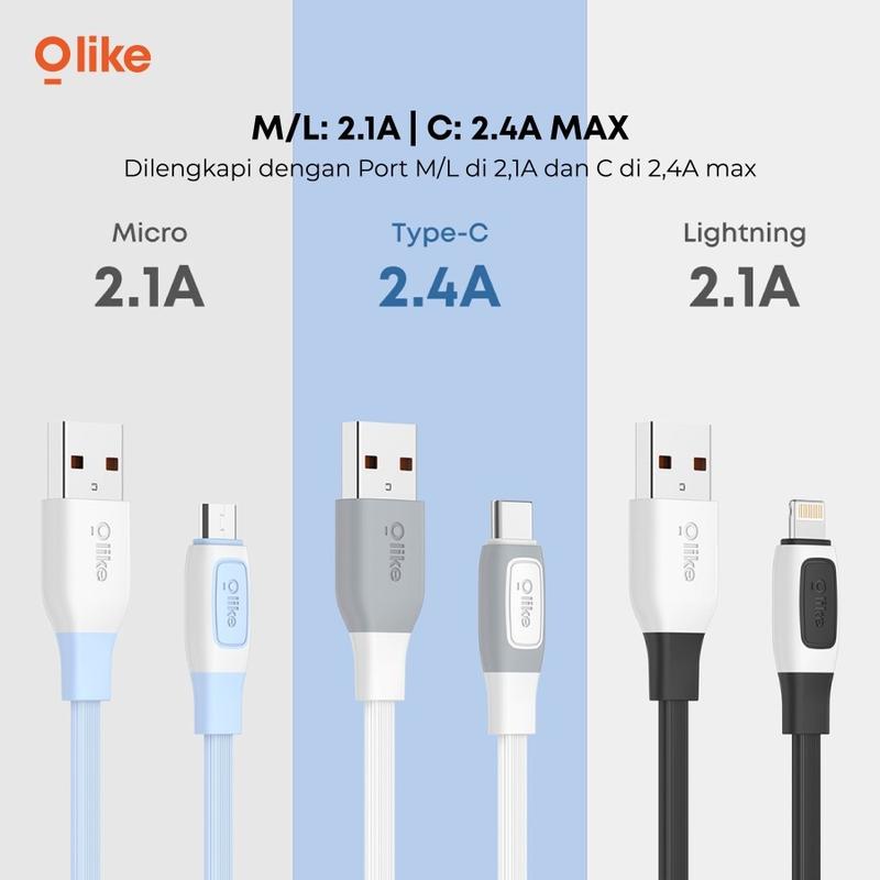 Olike D307 Kabel Data Fast Charging 2.4A Flat Cable Micro USB / Type-C / Lightning 3