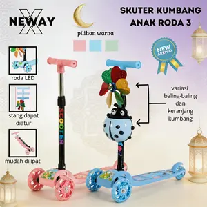 NewayX Skuter Anak Roda 3 Lipat LED Mainan Scooter Kumbang Lampu Roda Tiga Otopet Rem Toys