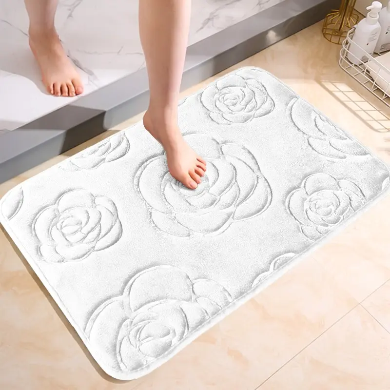 Bath Rugs Rose Flower Embossed Bathroom Bath Mat Flannel Non-slip Carpet In Bathtub Floor Rug Shower Room Doormat Memory Foam Pad Washable Carpet 40x60/50x80cm