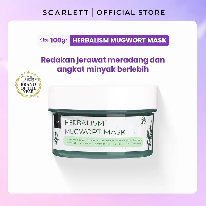 Scarlett Whitening - Herbalism Mugwort Mask Berjerawat Mencerahkan Wajah Mengatasi Kulit Muka Berminyak 0