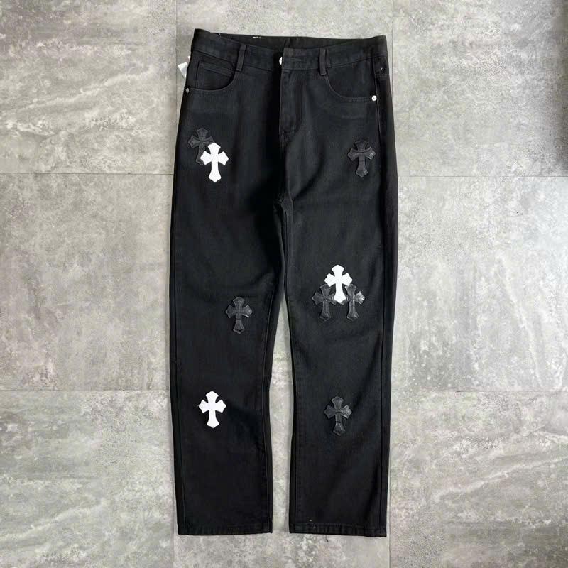 Quần Jeans Chữ Thập Leather B066 Buivintage Full thêu da phom đứng hách dáng.