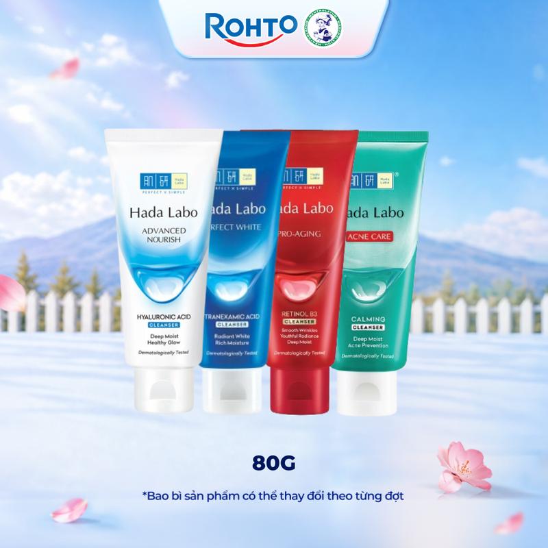 [AFF] Kem rửa mặt Hada Labo (Advanced Nourish Hyaluronic Acid/Perfect White Tranexamic Acid/Pro-Aging Retinol B3/Acne Care Calming/Sensitive Skin) - 80g