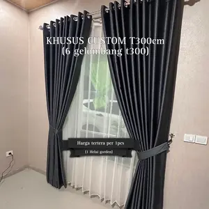 Gorden Jendela Dan Pintu Minimalis Bahan Blackout Polos Tebal Serat Safron Tinggi 3 meter