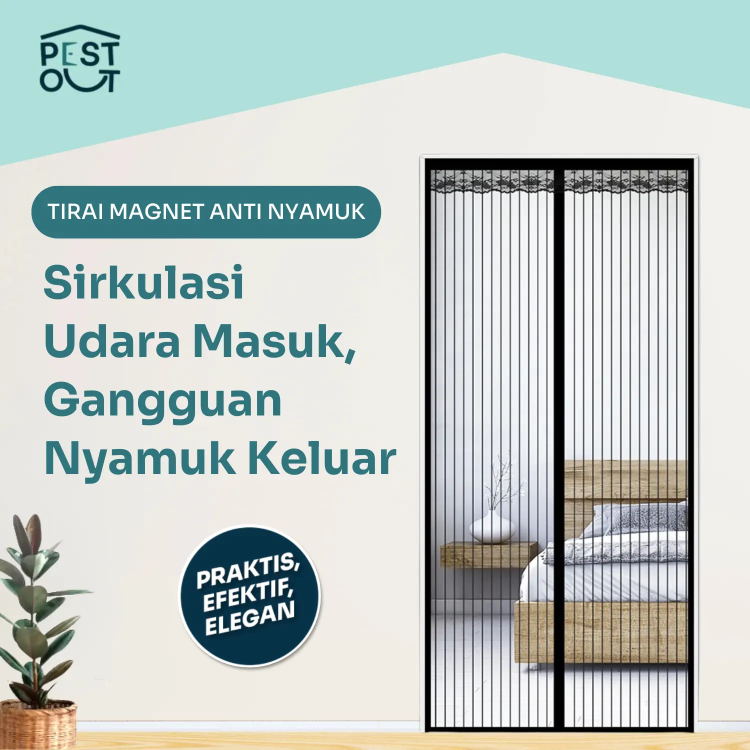 Tirai Pintu Anti Nyamuk Tirai Pintu Polos Jaring Polyester Ekstra Tebal 100X210cm