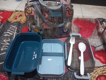Product Review of 2IN1 KOTAK MAKAN SET !!! Tempat Makan 2 Tingkat 3 Sekat Anti Tumpah Dengan Tas Bekal Bermotif I Lunch Box Susun Free Sendok Garpu Portable I BPA Free from d**t 0