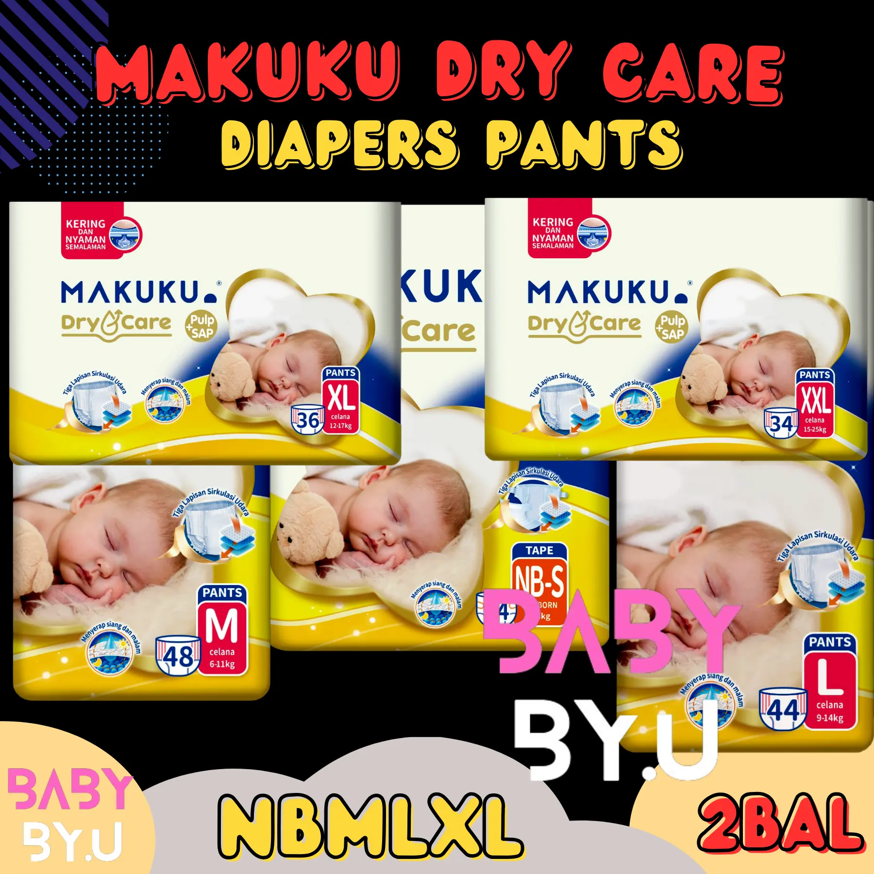 [2BAL] MAKUKU DRY CARE JUMBO DIAPERS PANTS Popok