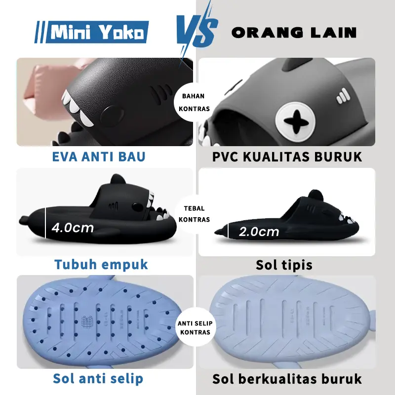 MINI YOKO Sandal hiu dewasa terbaru Sepatu sandal jelly wanita import Sendal Slop Flat Rumah Empuk Elastis Sendal Anti Slip murah Karet Outdoors Summer Black Pink 1