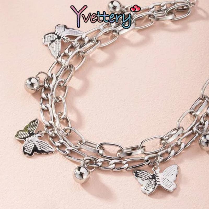 [❤️COD]Fashion Manis Gelang Bola Kupu-kupu Temperamen Sederhana Gelang Lapisan Ganda Rumbai—Yy 0