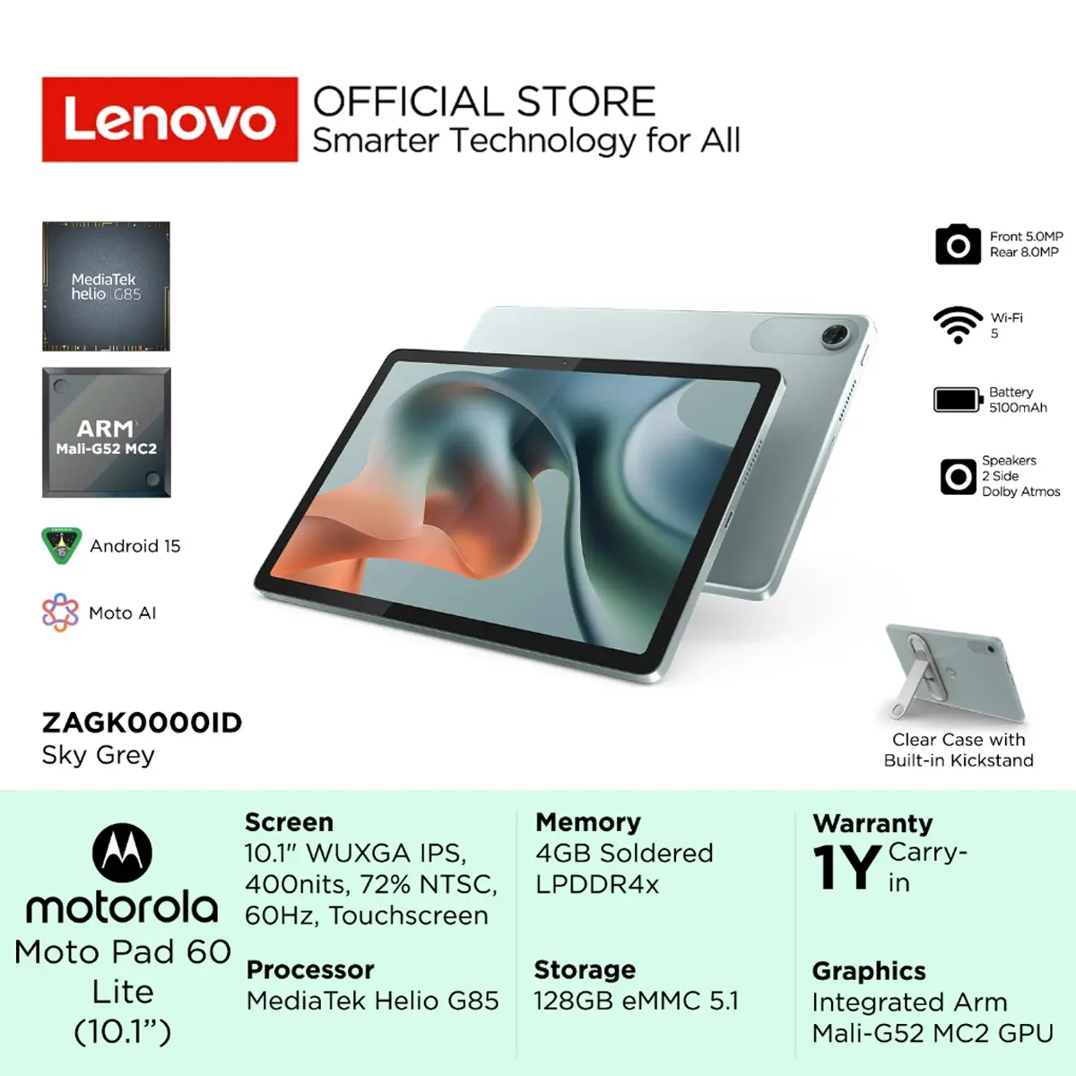 Motorola Moto Pad 60 Lite - 4GB/128GB - Helio G85 - 10.1 inch - 400nits - Dolby Atmos - 5100mAh