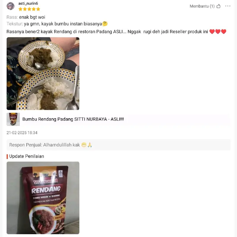 Bumbu Rendang PADANG Instan Untuk 1 kg Daging - Sitti Nurbaya - VIRAL, ENAK, HALAL, & TANPA PENYEDAP 4