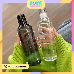 Botol Minum Aesthetic 500ml & 750ml Botol Olahraga/Botol Bening Estetik Botol Portable/Botol Minuman Plastik Berkualitas Hitam Putih Bottles Cangkir Kitchenware Water Silicon