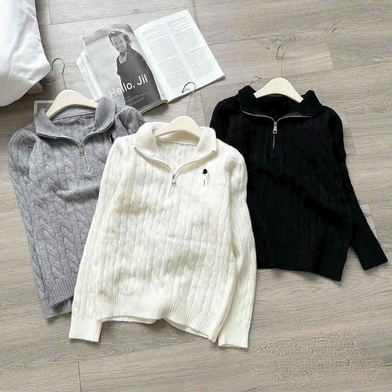 Áo Len Nam Nữ Sweater Cổ Khóa logo Thêu Áo Len thêu hươu siêu Hot hit Chất Len vặn thừng mẫu hot xu hướng 2025 áo len bomber nữ